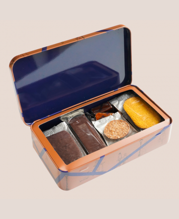 Coffret barres chocolatées caramels, palets et biscuits