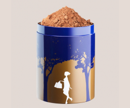 Chocolate drink preparation - blue tin box